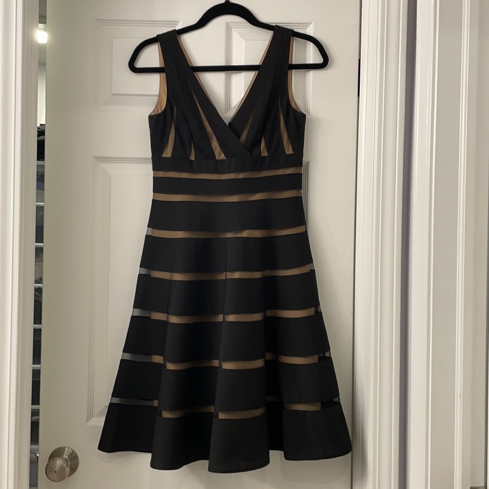 JS Collections Black Nude Illusion Striped Dress
